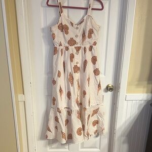 FARM Rio Cream and Brown Cone Print Midi Dress